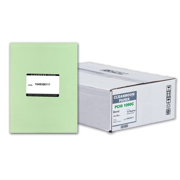 Pure Image Poly Cleanroom Paper, 8.5x11, Green 22lb, 250 sheets /ream, 10 reams p/PK